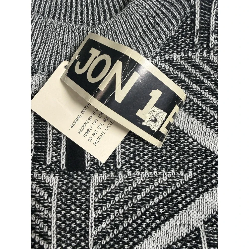 Vtg Jon 1 E Sweater Mens Medium Black Abstract Cosby Textured Chunky Knit 90s